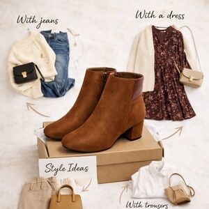 Tinstree Brown Suede Ankle Booties Block Heel Size 8 New in Box